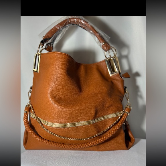 Orange Brownish Purse w/ Gold straps - Picture 1 of 4